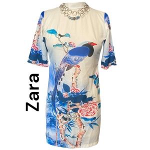 Zara Anos-Years High Slit Dress Cover Up Tropical XS Small Asian inspired Fitted